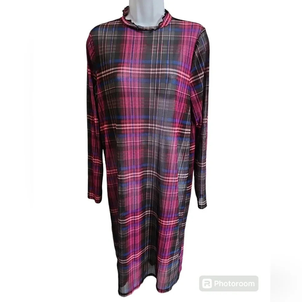 Torrid Women Size 0 Purple Plaid Mesh Mock Neck Dress Archival Grunge Y2K Rare - Picture 2 of 7